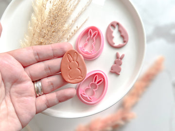Easter Bunny Silhoutte in Egg Shape Collection Polymer Clay  Cutter • Fondant Cutter • Cookie Cutter